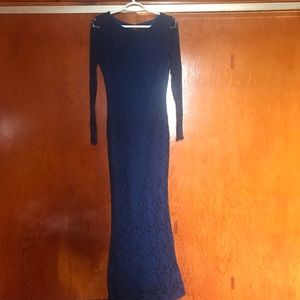 Floor Length Mermaid Cut Blue Lace Gown